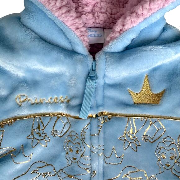 Disney Princess Sherpa Lined Jacket Girls 5 Light Blue Pink Gold Hood Winter SEE - Picture 9 of 13